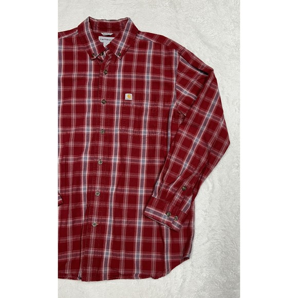 Carhartt Red Plaid Relaxed Fit Long Sleeve Button Down Size Large 103351 608 - Picture 3 of 10